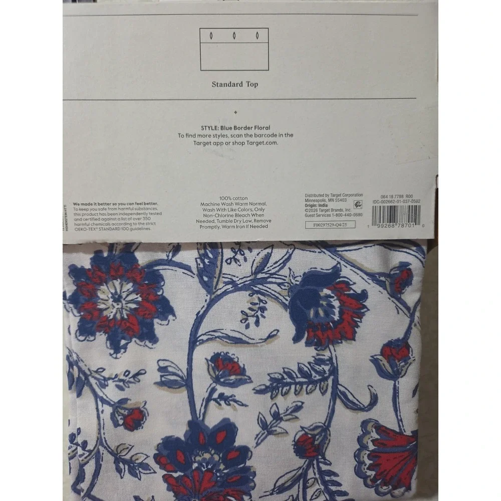 Threshold Shower Curtain Americana Floral 100% Cotton Blue Border 72x72 New